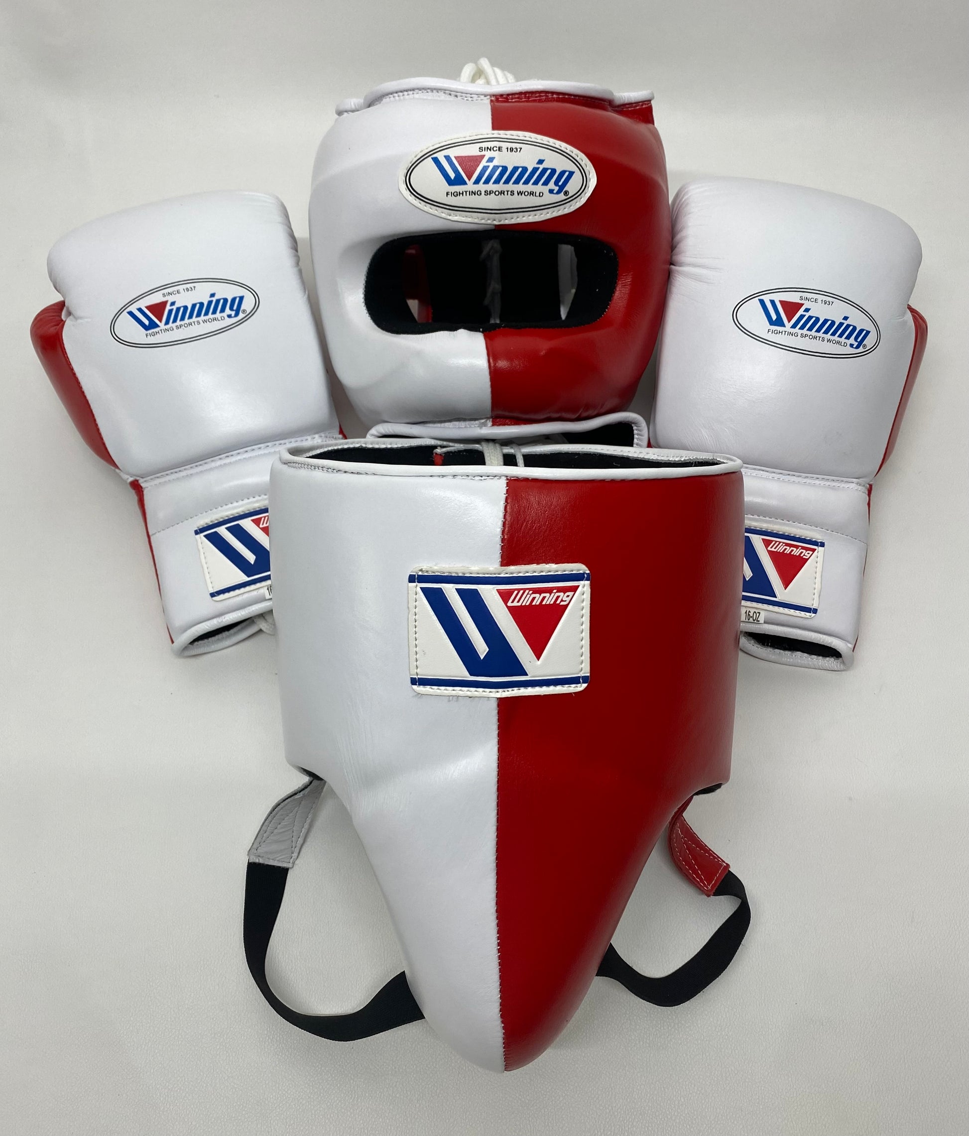 Customizable White and Red Winning Boxing Sets With Nose Bar Head Guard