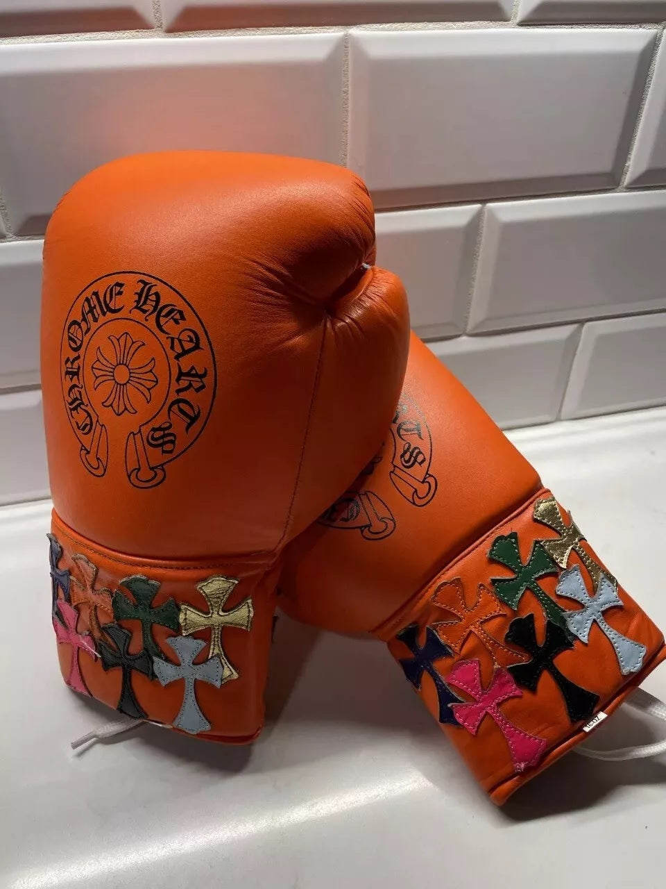 Orange Chrome Heart Winning Boxing Gloves, Pro Winning Lace up Boxing Gloves, Christmas Gift for Men's and Women's, Thanksgiving Gifts for Him and Her - Orange