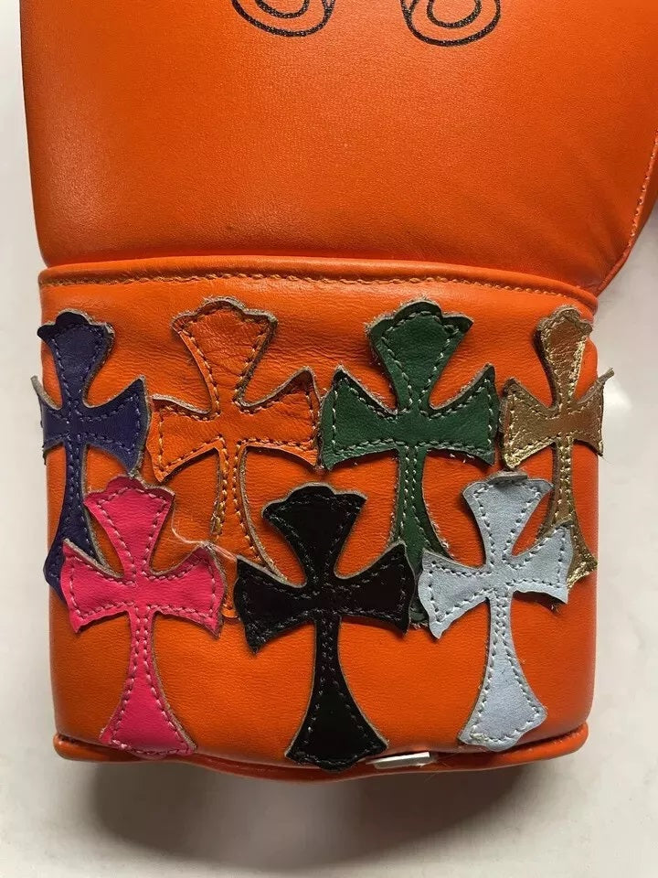 Orange Chrome Heart Winning Boxing Gloves, Pro Winning Velcro Boxing Gloves, Pro Winning Lace up Boxing Gloves, Christmas Gift for Men's and Women's, Thanksgiving Gifts for Him and Her - Orange