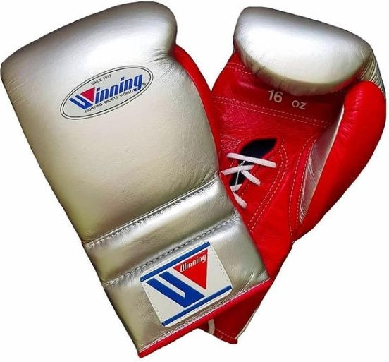 Customizable Silver and Red Winning Boxing Sets With Nose Bar Head Guard