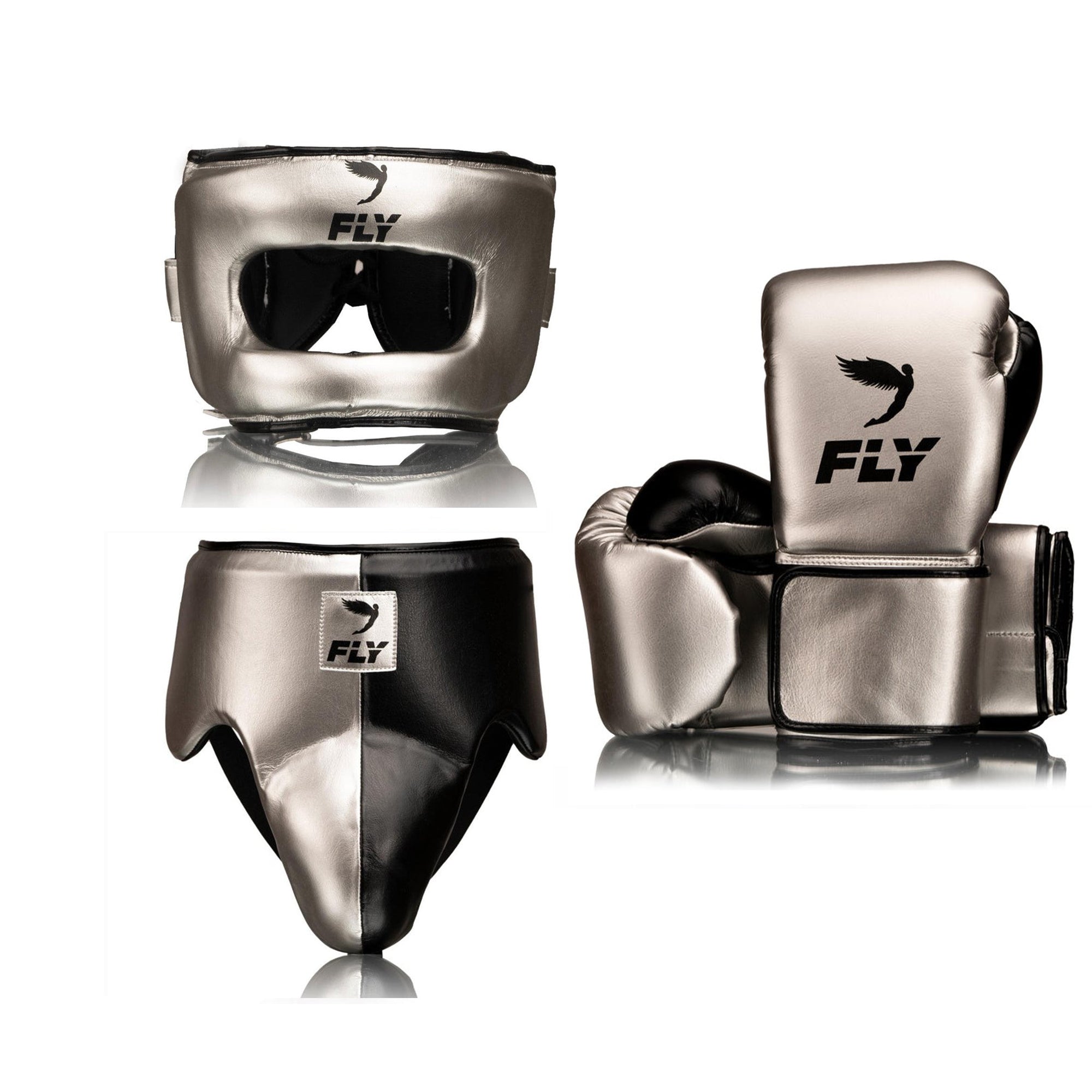 Customizable Silver and Black Fly Boxing Set, Fly Velcro Boxing Gloves, and Full Face Head Guard Christmas Gift for Men's and Women's, Thanksgiving Gifts for Him and Her