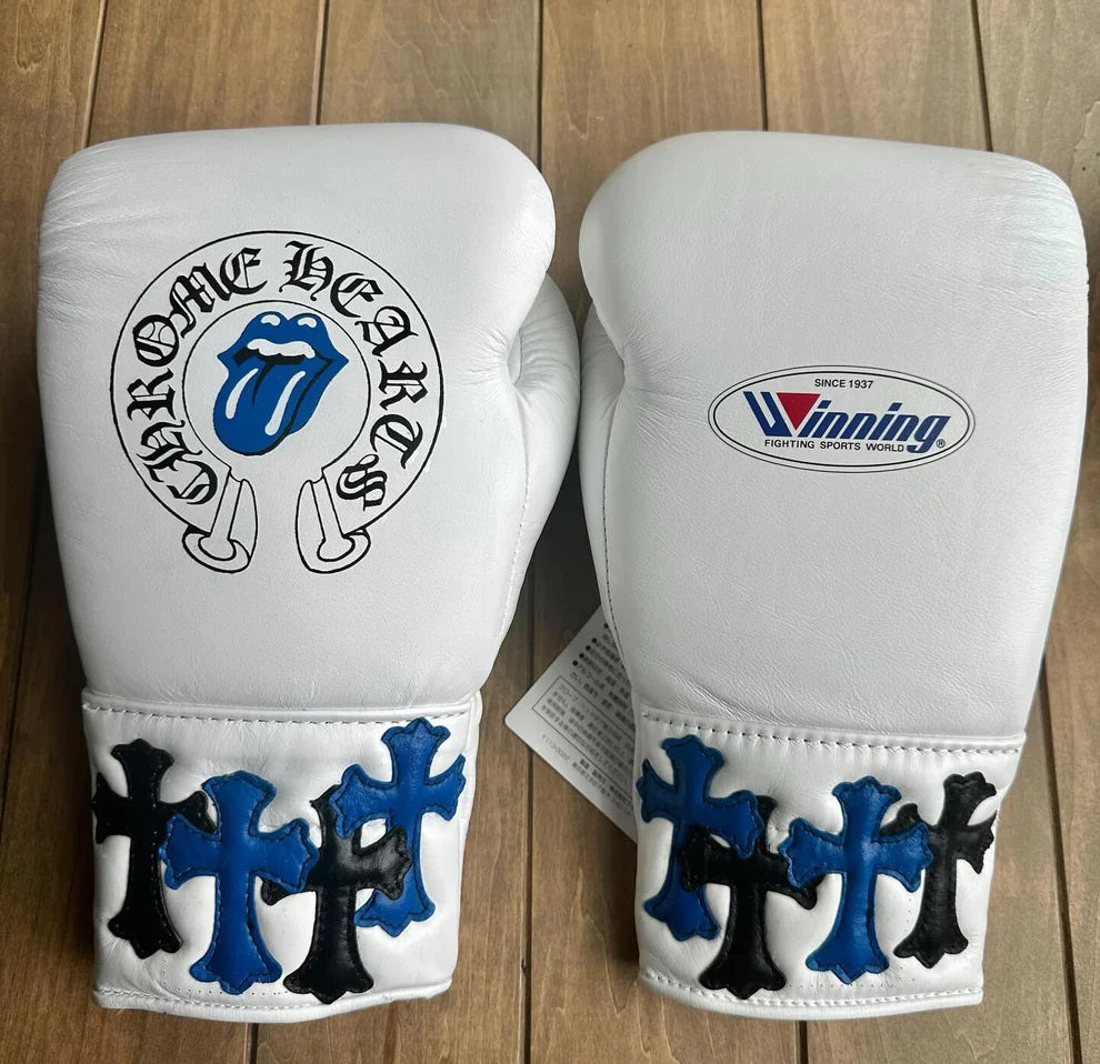 Chrome Heart Winning Boxing Gloves, Winning Velcro Boxing Gloves, Winning Lace up Boxing Gloves, Christmas Gift for Men's and Women's, Thanksgiving Gifts for Him and Her - White