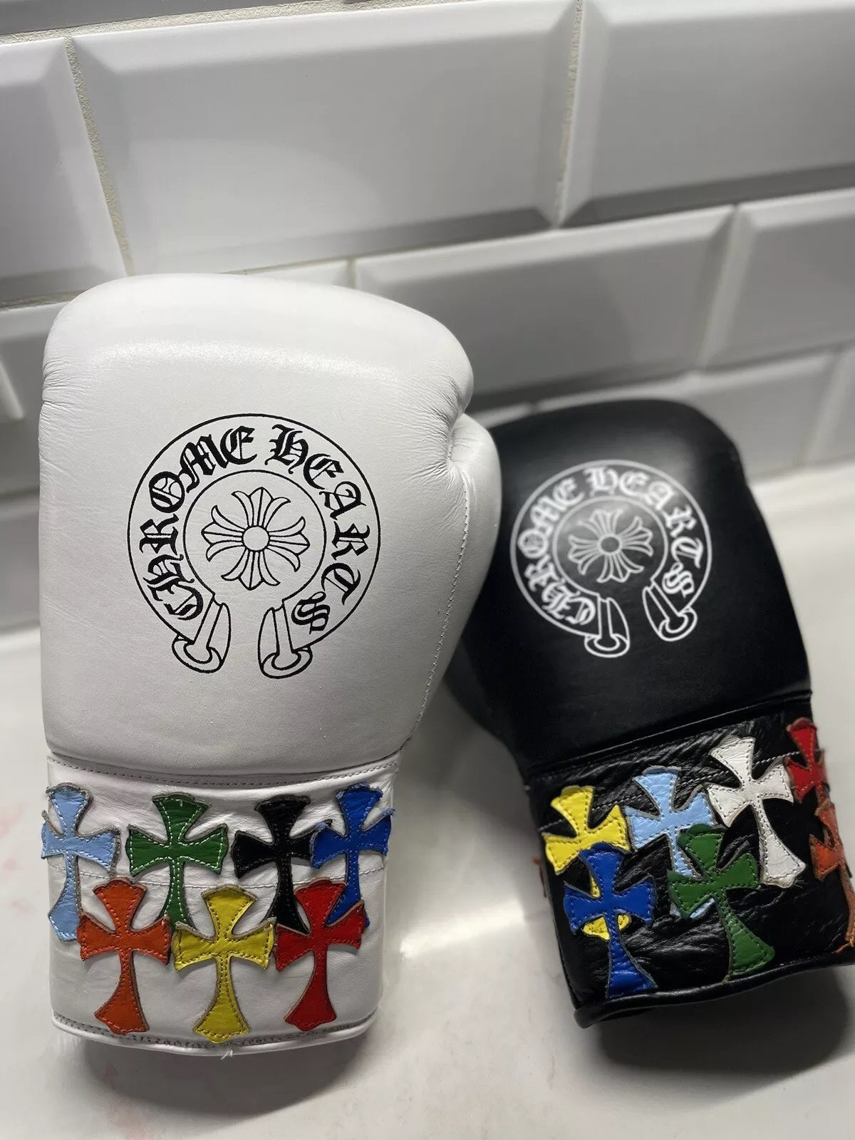 Chrome Heart Winning Boxing Gloves, Winning Lace up Boxing Gloves, Christmas Gift for Men's and Women's, Thanksgiving Gifts for Him and Her- White / Black