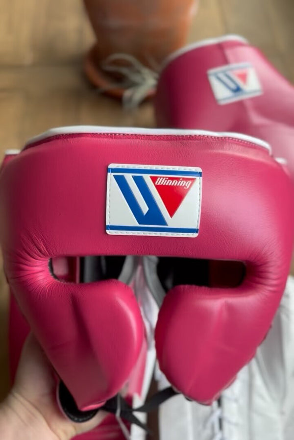 Customizable Pink and White Winning Boxing Sets With Cheeks Head Guard