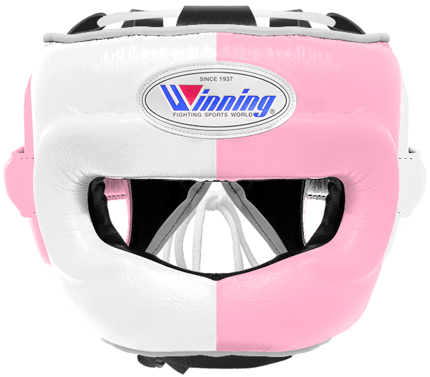 Winning Full Face Boxing Headgear - White & Pink