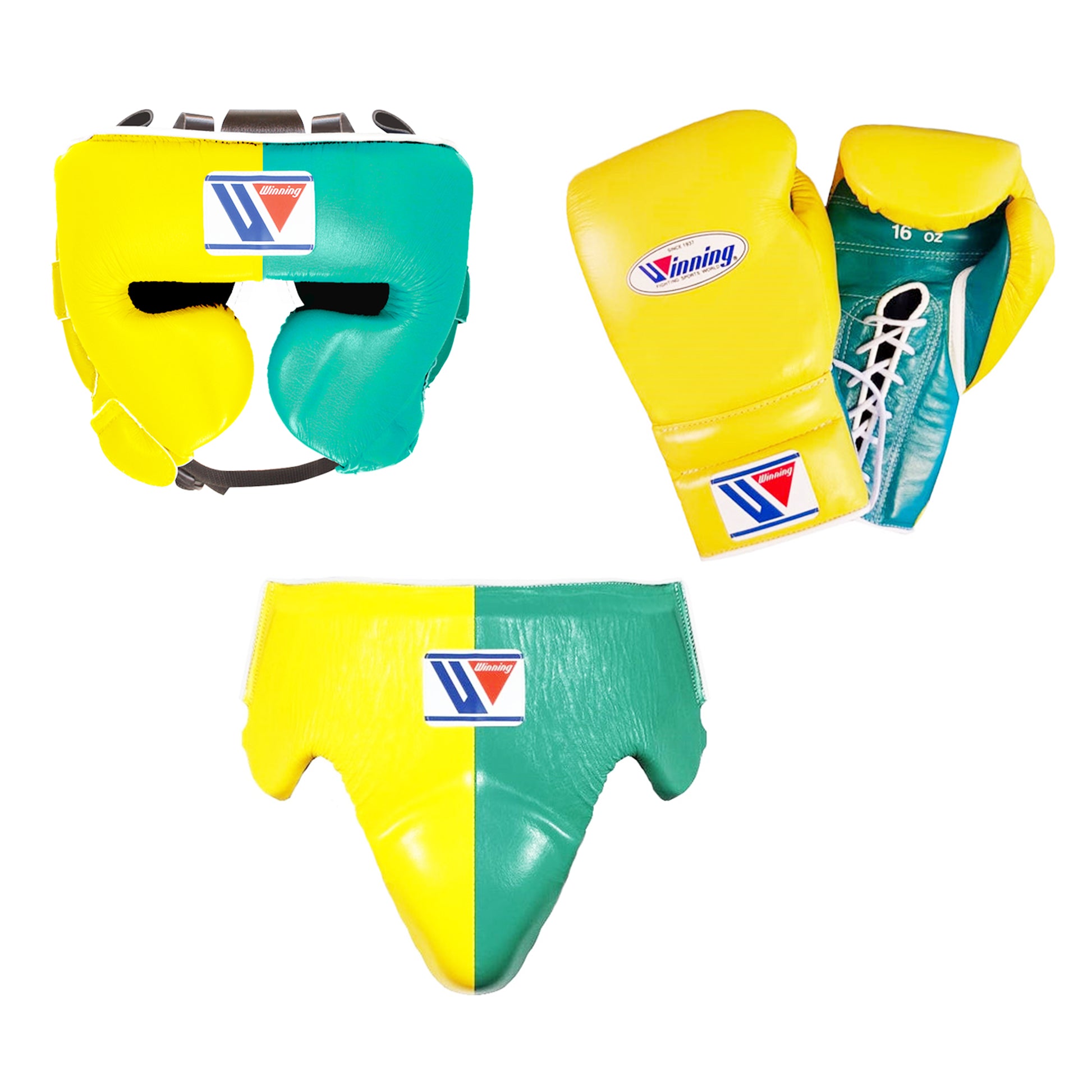 Customizable Yellow and Green Winning Boxing Sets With Cheeks Head Guard